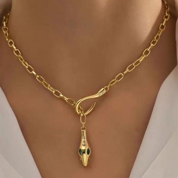 Gold Snake Pendant Necklace A1245 - Picture 2 of 4